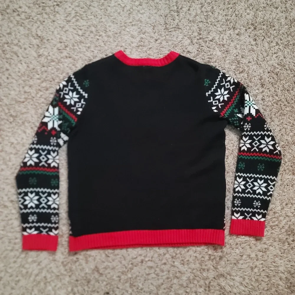 Holiday Time Ugly Christmas‎ Sweater XL 14-16 Husky Black Meowy Christmas Cat